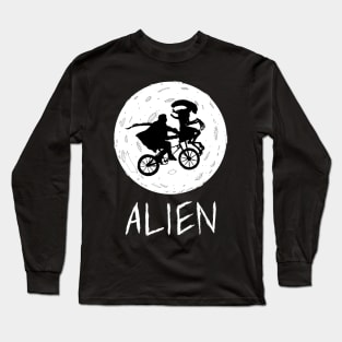 Halloween witch bike alien moon funny Long Sleeve T-Shirt